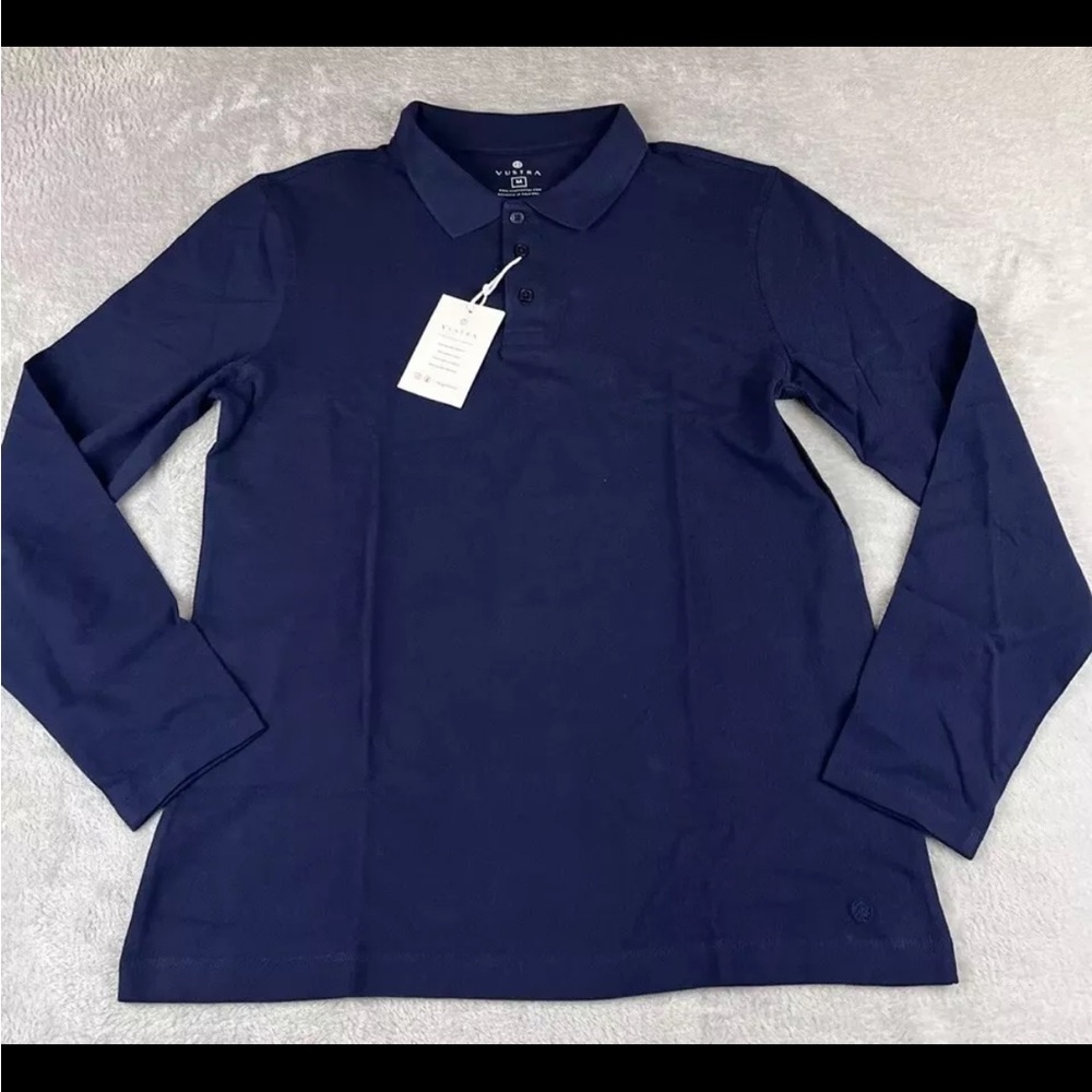 Vustra mens blue long sleeve 3 button pullover polo size medium